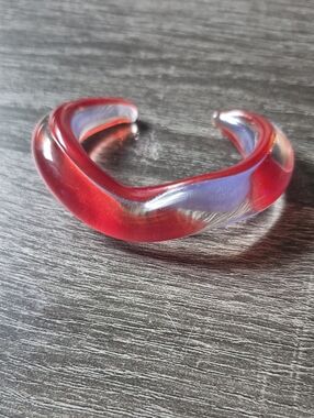 Glass Red Purple Cuff Bracelet 6" Small